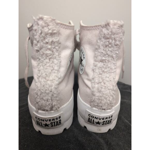 Pink rose fuzzy sherpa girls Chuck Taylor Converse lugged high top 5Y - Picture 4 of 10